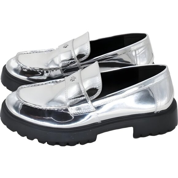Tory Burch Classic Platform Lug Sole Loafer Silver Argento Women's US 8 - Picture 2 of 6